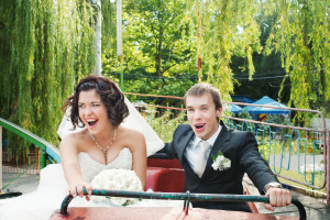 newlyweds on rollercoaster